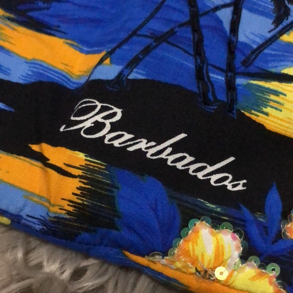 Bahama/Barbados Cloth Bag with Bamboo Handles-15x10-Blue/Black/Orange-EUC - Picture 4 of 13